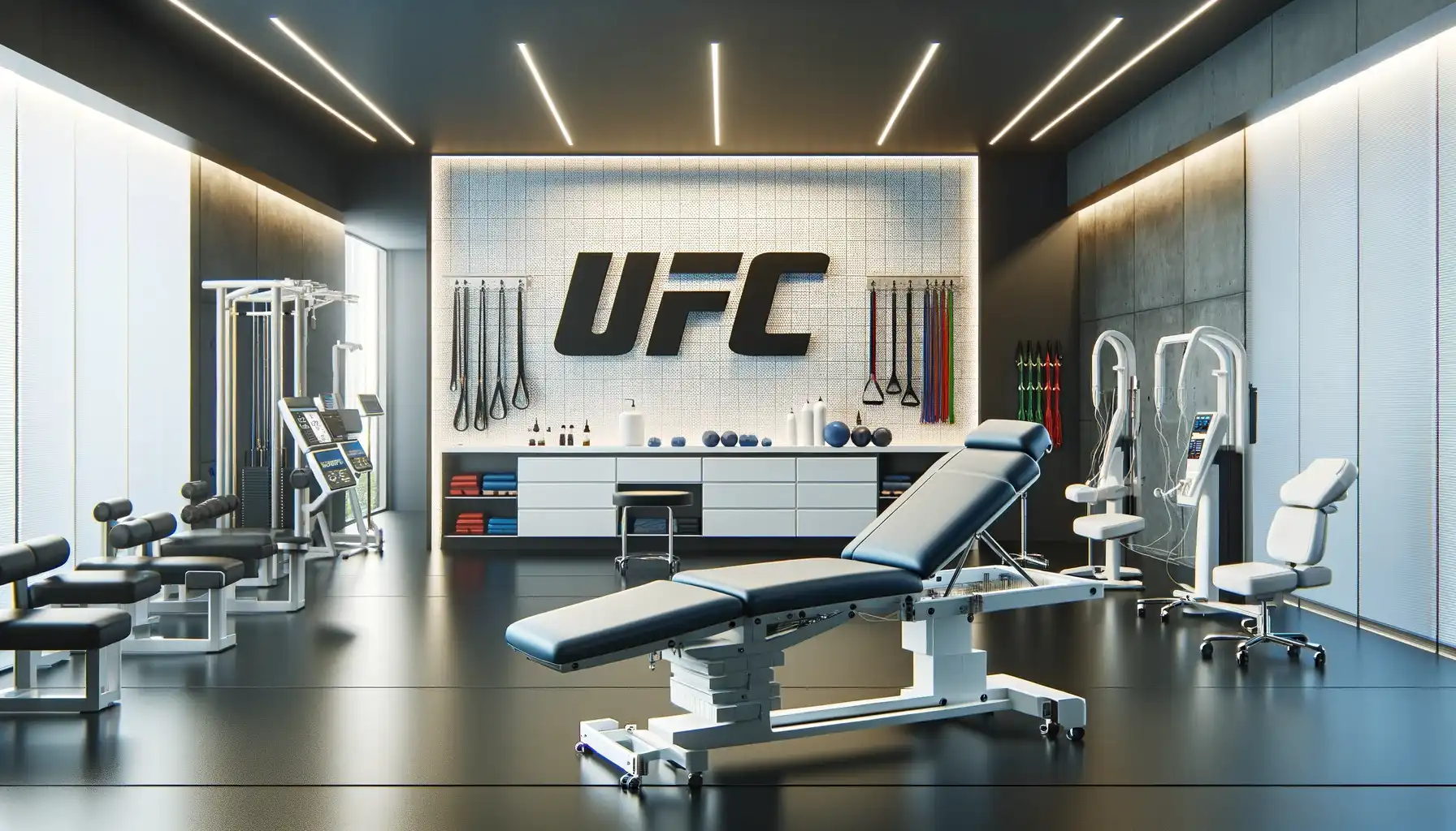 physiotherapy equipment in a well-lit room for UFC fighters